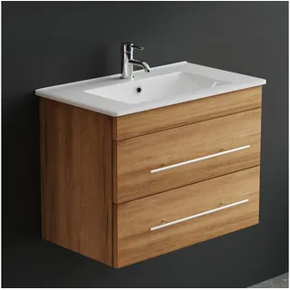 Alpenberger Badmöbel-Set Waschbecken mit Unterschrank - Waschbeckenunterschrank mit Schubladen, (Badezimmerschrank - Bamboo, Schrank Badschrank - 70 cm), Gäste WC & Badezimmer Set - Waschtisch mit Nano braun