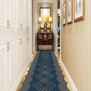 CMX-BOX Schmale Läufer Teppiche für Flur, Nordic Luxury Lange Teppich Haushalt Hotel Corridor Treppe Teppichläufer - Blau/Gold 60cm / 80 cm / 100 cm / 120cm Breite (Size : 120x400cm)