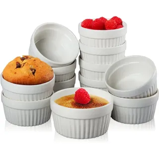 12x Förmchen Ø 9,5cm aus Keramik Ofenfest Creme Brulee Schälchen Dessertschale Pasteten Auflauf Förmchen Tapas Soufflé (12 Stück)