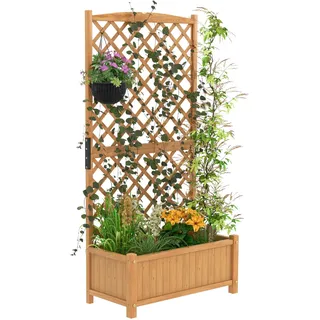 HOMASIS Pflanzkübel mit Rankgitter, Blumenkasten mit Spalier, Pflanzkasten Pflanzgefäß aus Holz, Hochbeet Rankkasten Gartenspalier für Balkon, Garten, Terrasse, 90 x 44,5 x 180,5 cm (Orange)