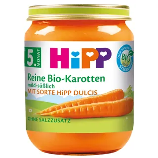 HiPP Reine Bio-Karotten (Sorte Dulcis) (6 x 125g), Babygläschen ab 5. Monat, glutenfrei, ohne Salzzusatz, für den Beikoststart