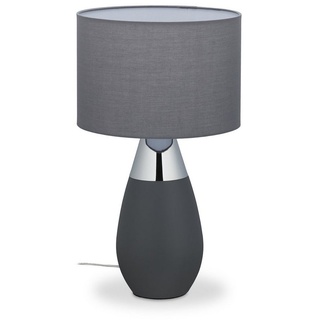 relaxdays Nachttischlampe Nachttischlampe Touch oval XL, Silber grau|silberfarben