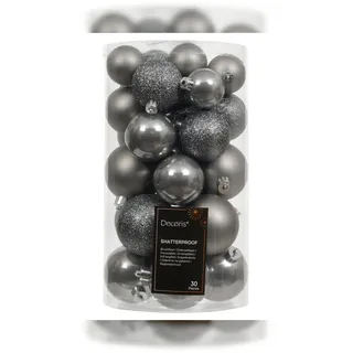 Christmas Decorations 30 Weihnachtskugeln Kunststoff 4-6cm Mix 30er Set - bruchsicher Christbaumkugeln Weihnachtsbaumkugeln Christbaumschmuck Weihnachtsbaumschmuck Zart Grau