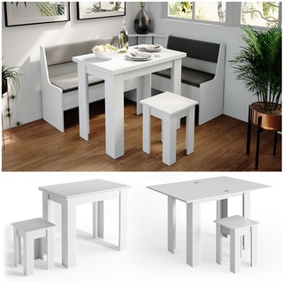 Vicco Eckbankgruppe Küchentisch Roman weiß Esstisch 120x90cm Hocker Essgruppe Esszimmertisch