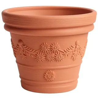 Blumentopf Pflanztopf Massiv Blumenkübel Terrakotta Mocca Kunststoff Classic Massiver konisch Untersetzer 5 Größen von rg-vertrieb für Garten, Balkon & Innen, Vintage Design