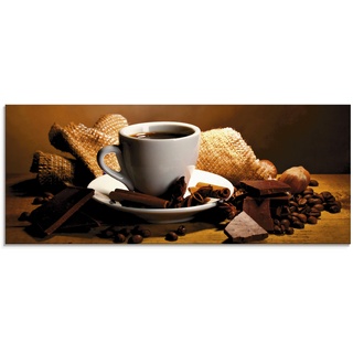 Glasbild ARTLAND "Kaffeetasse Zimtstange Nüsse Schokolade" Bilder Gr. B/H: 125 cm x 50 cm, braun Bilder in verschiedenen Größen