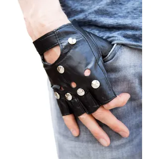 Oblique Unique® Handschuhe mit Nieten Fingerlos Halbfinger Kunstleder in Schwarz Punk Metal Biker Motorrad Radfahren in Größe M - L