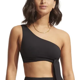 Seafolly Women's One Shoulder Bikini Top Swimsuit Sash Detail, Eco Collective Black, 8 - 38