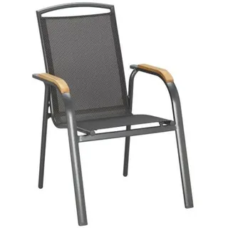 Ambia Garden Stapelsessel, Anthrazit, Schwarz, Holz, Metall, Textil, Teakholz, massiv, Rundrohr, Flachrohr, 58x91 cm, Fsc, stapelbar, Gartenmöbel, Gartenstühle, Gartenstühle stapelbar