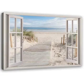 Feeby Leinwand Bilder - Fensterblick Natur- 120x80 cm- Deko Wohnzimmer - Wandbilder Schlafzimmer - Deko Aesthetic - Wand Deko - Leinwand Groß - Deko Zimmer - Leinwandbilder XXL