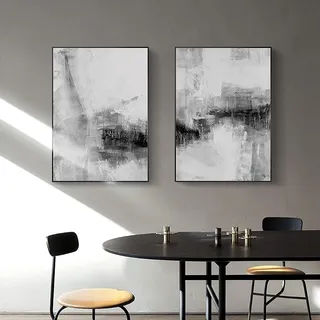 HTWLMM Leinwand Bilder Abstraktes Schwarz Weiß Kunstdrucke Wandkunst Rahmenlos Leinwand Malerei Poster Foto Bild Druckbild Wohnzimmer Schlafzimmer Dekorationen (2X60X90CM)