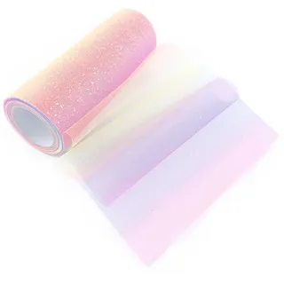 9m Regenbogen Tischläufer Glitzertüll, 15cm Rosa Blau Farbverlauf Tüllband | Glitzer Weich Dekostoff Pailletten Tüllstoff, Tüllrolle Handwerk Servietten, Tischband für Party, Hochzeitsdekoration