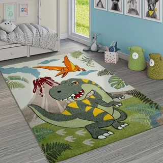 KADIMA DESIGN Dino-Motiv Kinderteppich 160 x 230 cm Grün