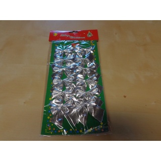 12 Deko Schleifen - Metallic Silber  - Weihnachtsbaum - Adventskranz - Geschenke