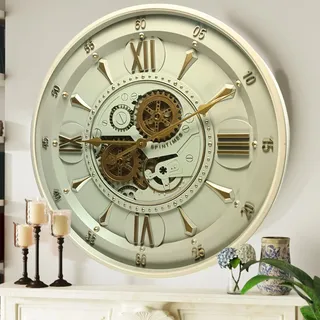 The Gears Clock Wanduhr Mit Echten Beweglichen Zahnraedern - Ireland Collection - 24" Rund - Brass - Light
