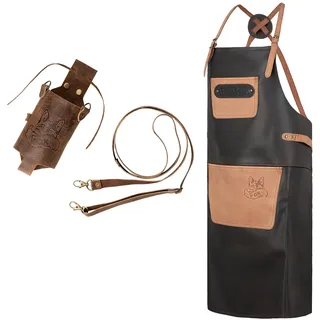 Black Forest Fox SET X-FOX Büffelleder Grill Koch & Küchen Schürze + Getränkeholster Holly Holster – Leder Flaschenhalter für Partybecher, Bierflaschen, Getränkedosen – FOX-X SET 2 - onze size