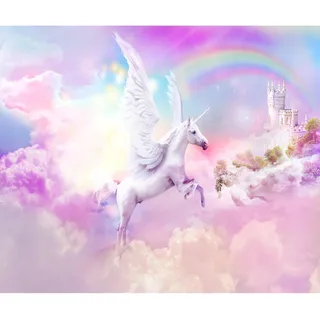 murando - Fototapete Selbstklebend für Kinder Einhorn 343x256 cm - Foto Tapete Tapetenfolie Möbelfolie Wandverkleidung Wandtapete Motivtapeten Wohnzimmer Kinderzimmer 3d – Regenbogen a-A-10322-a-a