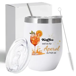 Scinzene Edelstahl Aperol Spritz Maschine,Aperol Spritz Wein Geschenke, Weinbecher MitKaffee Weil Es Für Aperol Zu Früh Ist, 12oz (360ml) Weinbecher In Weiß, Partygeschenk Für Freundin Ape