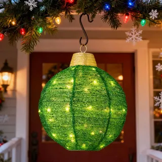 Weihnachtskugeln mit Timer, 45CM Weihnachtsdeko LED Kugel Lichter Leuchtkugel Weihnachten Hängende Lampion Beleuchtete Weihnachtsball Kugel Weihnachtn Weihnachtsbeleuchtung Außen Batterie (Grün)