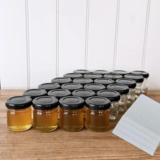 OOPS TOYS 48er Set Einmachgläser 40 ml Mini mit Deckel Schwarz - Marmeladengläser mit Schraubdeckel - Mini Einweckgläser mit Etiketten - Kleine Gläser, Marmeladengläser (Schwarz, 48 Stück)