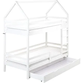 Beliani Hochbett Haus 90 x 200 cm Kiefer weiß