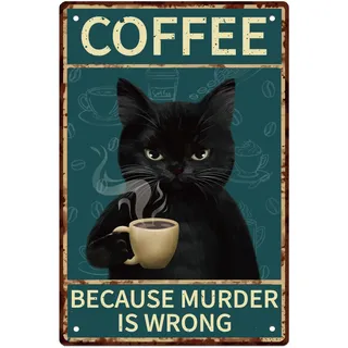 GLOBLELAND Kaffee Katze Vintage Metall Eisen Schild Plakette Poster Retro Metall Wand Dekorative Blechschilder 12x8 Zoll für Hausbar Kaffeehaus Restaurant Küche Club Dekoration