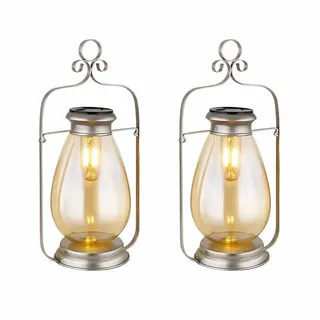 GLOBO Laterne Metall/Glas H 36,5 cm 2er Set silber/amber