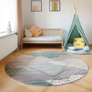 SIMPEX KinderTeppich, Wolken Design, Teppich Blau, 120 cm Rund