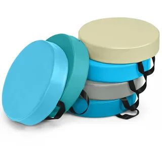 DREAMADE 6 PCS Bodenkissen mit Griff, Rundkissen aus Schaumstoff & PU, Stuhlkissen Sitzkissen für Kinder zur Farberkennung, Für Wohnzimmer, Kinderzimmer, Esszimmer, Garten (Rund, Blau)