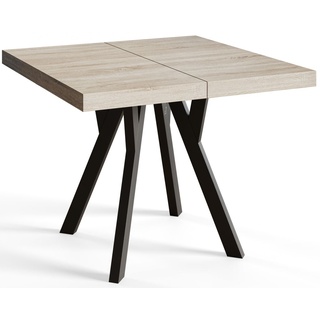 Quadratischer Esszimmertisch RICO, ausziehbarer Tisch, Größe: 100-200X100X77 cm, Wohnzimmertisch Farbe: SONOMA, mit Holzbeinen in Farbe Schwarz