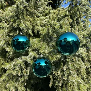 6 x Weihnachtskugeln aus Kunststoff zum Hängen für den Außenbereich Ø 15 cm - Frost und Wetterfest - Outdoor Weihnachtkugeln - Christbaumkugeln für draußen (6 Stück petrol (glänzend) Ø 15 cm)