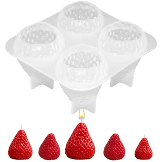 3D Erdbeere Silikonform Kerzen Selber Machen Set, Kerzenformen Zum Gießen Für Duftkerzen, Seife Und Epoxidharz, 4x Wiederwendbare Gießformen, 9.3x8.3x4.5cm