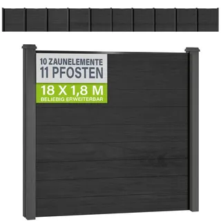 Juskys WPC Sichtschutzzaunelement 10er Set 0 x 0 cm Grau