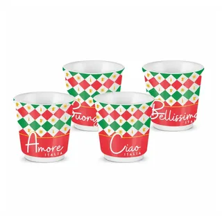 BIALETTI Espressotasse Ciao Italia 4er Set, 80 ml, 4-tlg., Porzellan bunt