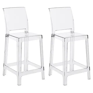 BELIANI Barhocker 2er Set Transparent Kunststoff 65 cm Sitzhöhe ohne Armlehnen mit Fußstütze Modernes Design Barstuhl Tresenstuhl Thekenstuhl - Transparent