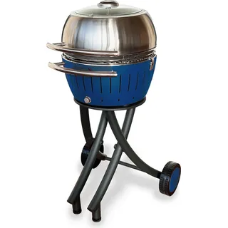 LotusGrill XL Gartengrill Set Tiefblau - Grillwagen mit Grillhaube XL Edelstahl - Blau