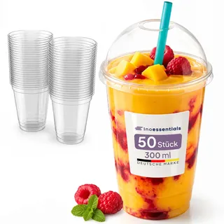 Inoverse Smoothie Becher 300 ml, 50 Stück, Slush Becher, mit Domdeckel