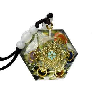 DAXWEV Hexagon Metatron Cube Anhänger, Orgone Metatron Cube Om Halskette, Chakra -Kristallstein Zur Heilung Von Yoga -Mediation, EMF -Schutz (grün)