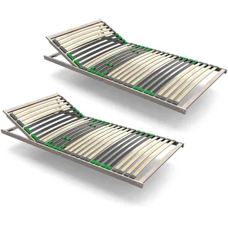 FlexStar 7-Zonen Lattenrost 2er Set 90x200 – Kopfteil verstellbar - auch für Bettgröße 180x200 - Klappbar fertig montiert - 28 Birke -Federleisten - Für alle Matratzen - Bettrost stabil - Vormontiert