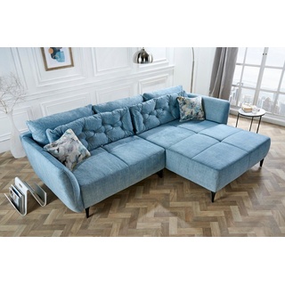 riess-ambiente Ecksofa MARRAKESCH 245cm aqua blau / schwarz, Einzelartikel 1 Teile, Wohnzimmer · Samt · L-Form · Couch inkl. Kissen · Design blau
