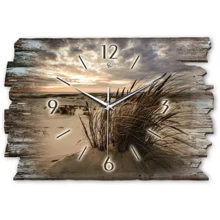 Kreative Feder Designer Wanduhr „Sandstrand“ aus Holz 40x27cm im Shabby Style Design - Designeruhr mit flüsterleisem Uhrwerk ohne Ticken (Sandstrand, leises Funkuhrwerk)