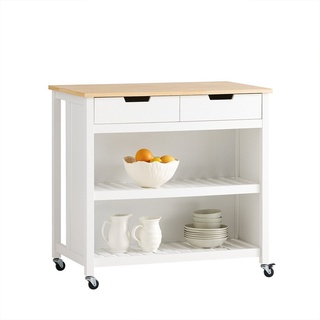 SoBuy Küchenwagen FKW74, Kücheninsel Sideboard Küchenschrank mit 2 Schubladen und Ablagen weiß