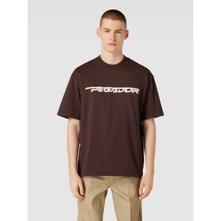 Oversized T-Shirt mit Label-Stitching Modell 'MANOR', Dunkelbraun, L