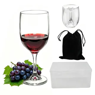 2 Stück Weingläser Kunststoff to Go, 200ml Camping Weingläser Plastik, Bruchsichere Abnehmbar Weinglas mit Staubbeutel Box Weinbecher Sektgläser Rotweingläser für Outdoor Picknick Camping Reisen