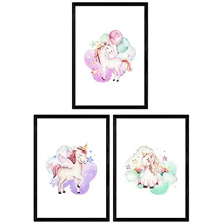 POSTER Set Mit 3 Kinder Tiere Einhorn Regenbogen A3 Rahmenlos
