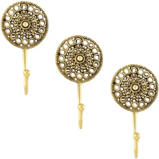 Indian Shelf Boho-Wandhaken, dekorative Schlüsselhaken aus Messing, Shabby-Chic, Garderobenhaken, Wandhalterung, Gold, Vintage, zum Aufhängen von Mänteln, 3 Stück, Stil 2