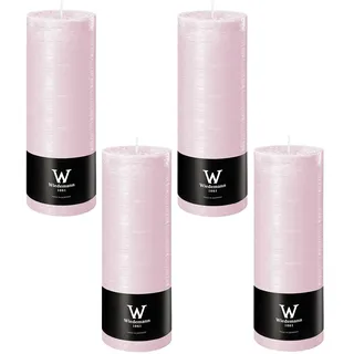 Wiedemann Marble Kerze, durchgefärbt mit Banderole, 4 Stück, ASF inkl., Rosé, 190x68mm, 85.0h - Premium Kerze Made in Germany