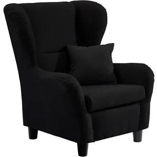 lifestyle4living - Moderner Ohrensessel – Große Auswahl an Stoffen und Farben - Gemütlicher Designer-Sessel im eleganten Landhaus-Stil, Schwarz