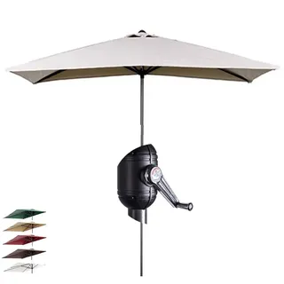 MACAGGTNTU Wandschirm Balkonschirm Kleiner Halber Sonnenschirm 200x100cm 250x130cm Rechteckig Terrassenschirm Tragbar Gartenschirm Marktschirm Mit Manuell Kurbel(Beige,200 * 100cm/6.5 * 3.4ft)
