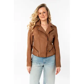Mauritius Lederjacke "MWAmita OT", Damen, Gr. XXL, braun (cognac), Obermaterial: 100% Schafsleder. Futter: 100% Baumwolle. Ärmelfutter: 100% Polyester, unifarben, figurbetont taillenlang, Jacken, mit asymmetrischem Reißverschluss